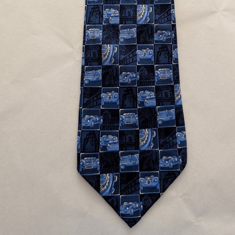 Vintage Chopard 100% Silk Men's Blue Tie With Racing Items & Designs